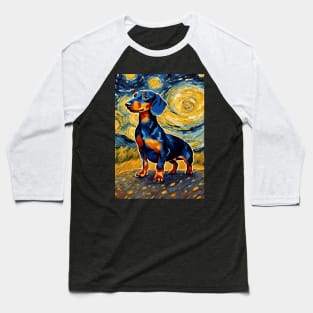 Cute Dachshund Painting Dog Breed in a Van Gogh Starry Night Art Style Baseball T-Shirt